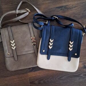 NWOT ALYSSA Double Compartment Large Flapover Crossbody Bag with Gold Hardwa